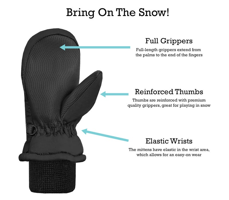N'Ice Caps Kids Waterproof Snow Mittens Cold Weather Thinsulate Insulated (Black, 2-3 Years) - Image 4